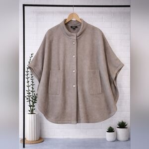 Vintage Wool Peck & Peck Taupe Cape Sweater Soft Button Down One Size Brown Nude